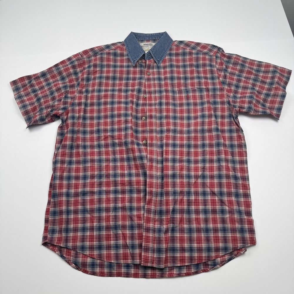 Wrangler Rugged Wear Shirt Mens XL Plaid Button Up Western Outdoor Casual Workwe